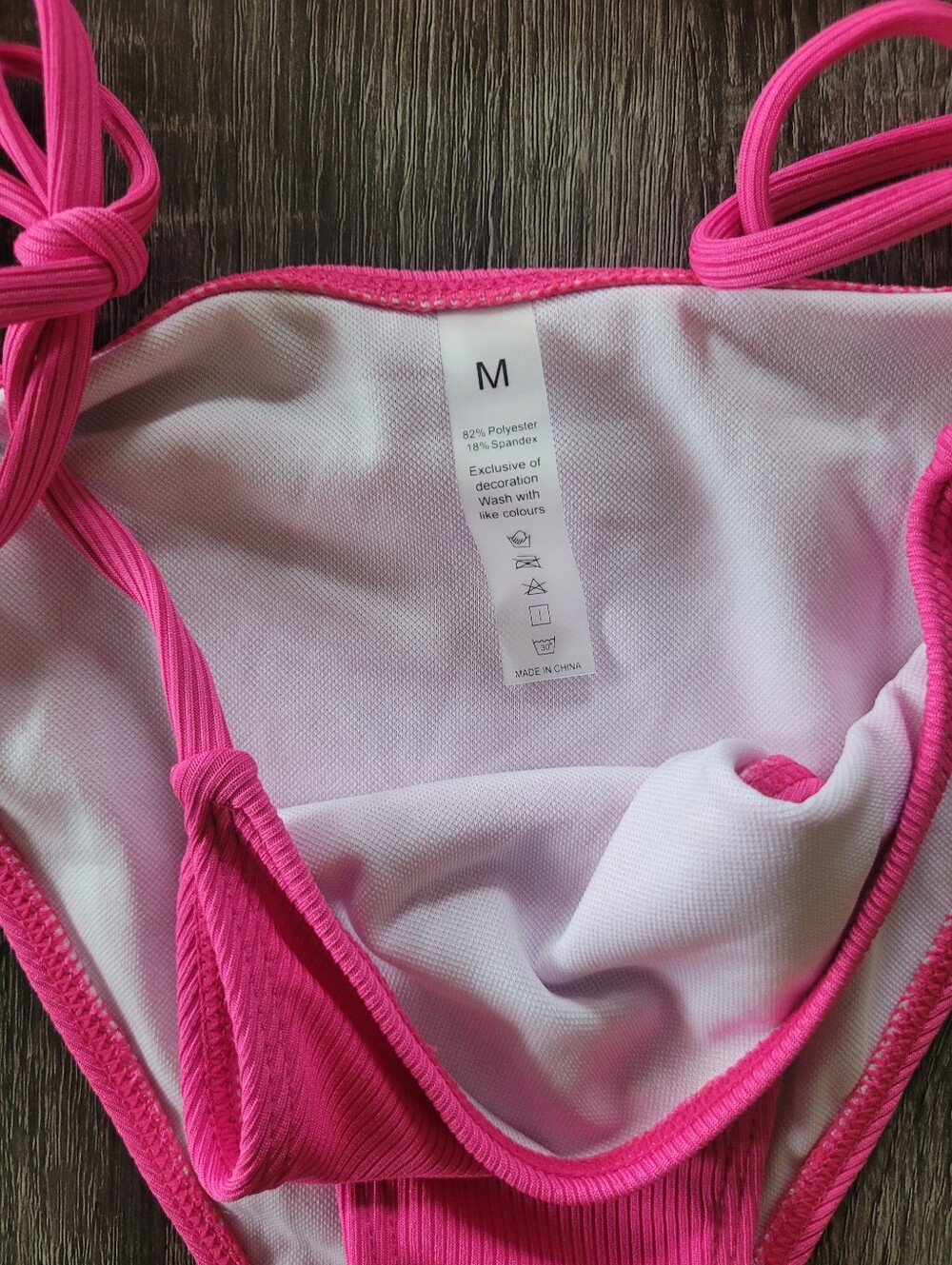NWT Hot Pink Ribbed Triangle String Bikini - Picture 4 of 4